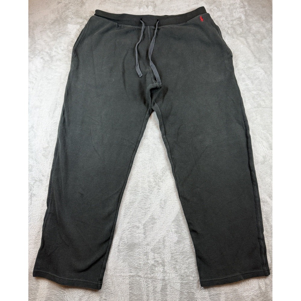 Polo Ralph Lauren Pajama Pants Med Waffle Knit Thermal Sleepwear Pockets Black